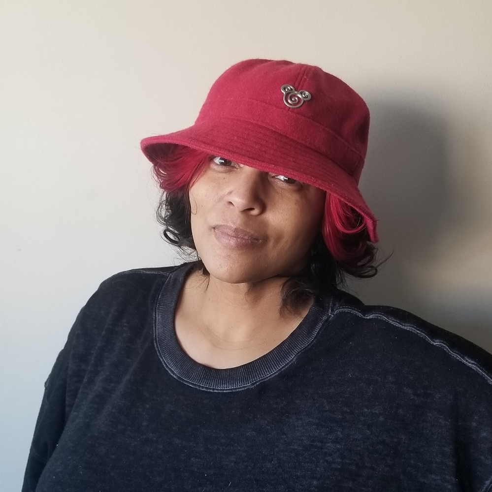Disney Parks Red Wool Floppy Bucket Hat with Silver Metal Mickey Mouse Accent